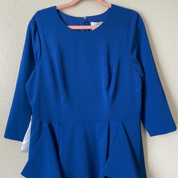 Kay Unger Bria High Low 3/4 Sleeve A-Line Midi Dress Navy Blue Plus Size 16 NEW - Picture 5 of 14